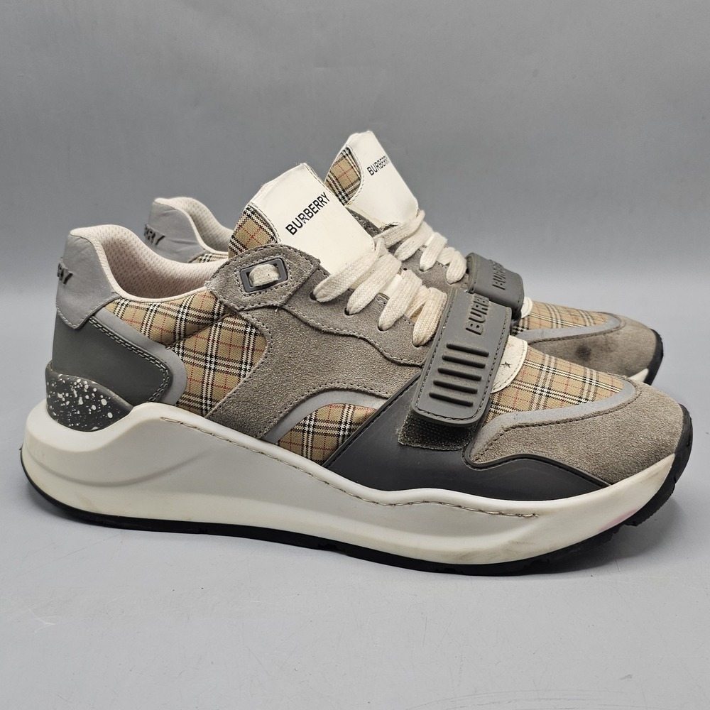 Burberry Ramsey Vintage Check Grey Archive Beige Shoes Sneakers Size 42 US 9